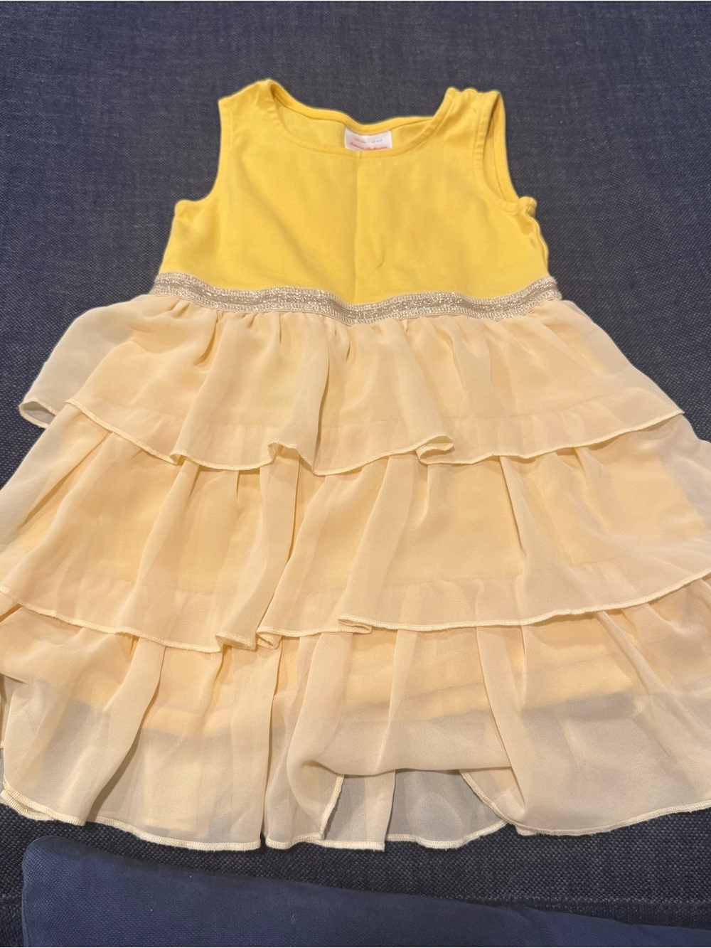 Hanna Andersson Yellow Layered Chiffon Dress with Sparkle Glitter Waist 6/7
